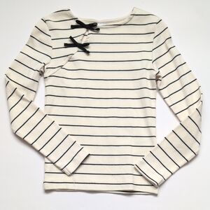 Like New Zara Kids Striped Cream and Black Women's Top With Bow Embellishments
